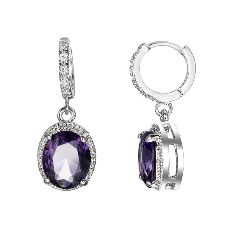 Geometric Amethyst Drop Earrings - 925 Sterling SilverEarrings