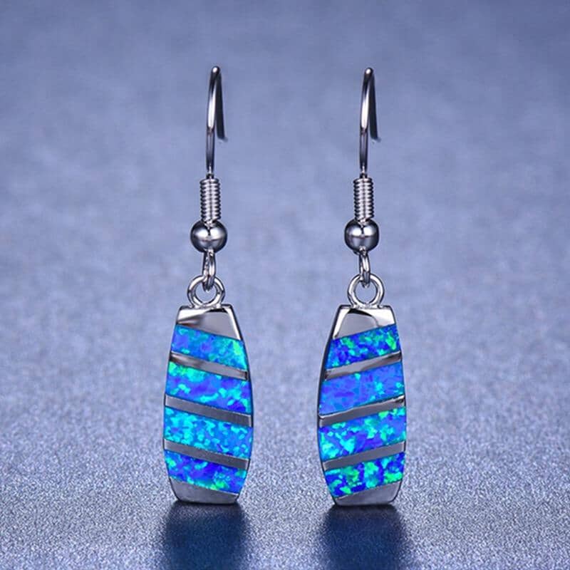 Blue White Fire Opal Bridge Drop EarringsEarrings