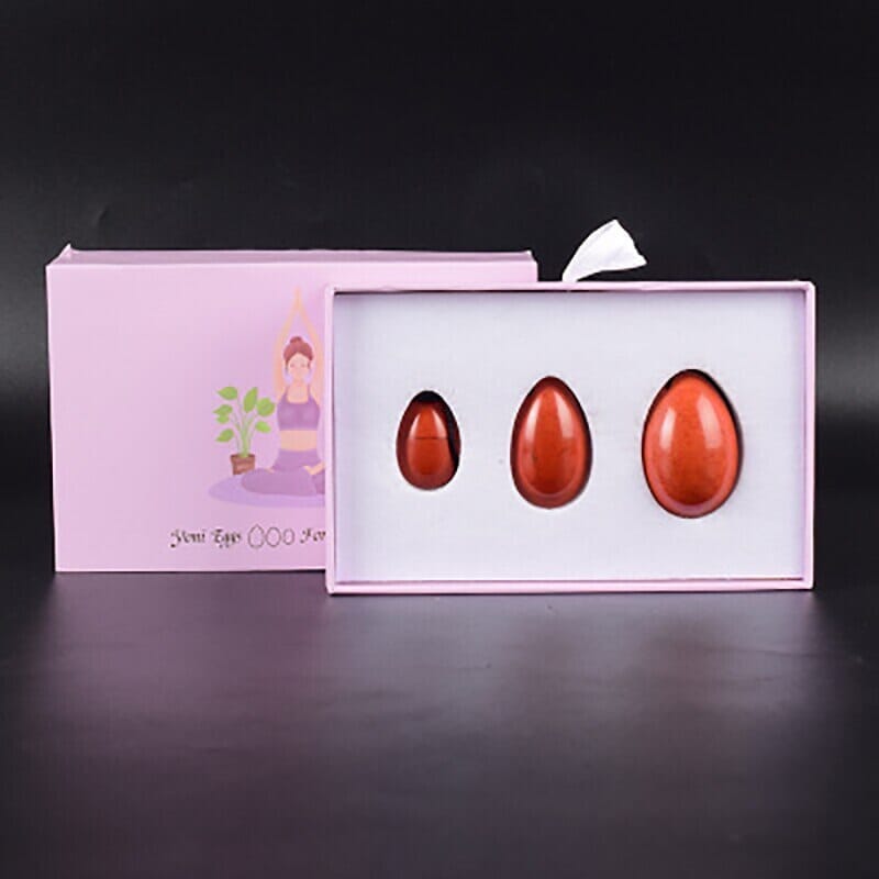 Natural Red Jasper Yoni Egg SetRaw Stone3 Eggs + Fancy Box