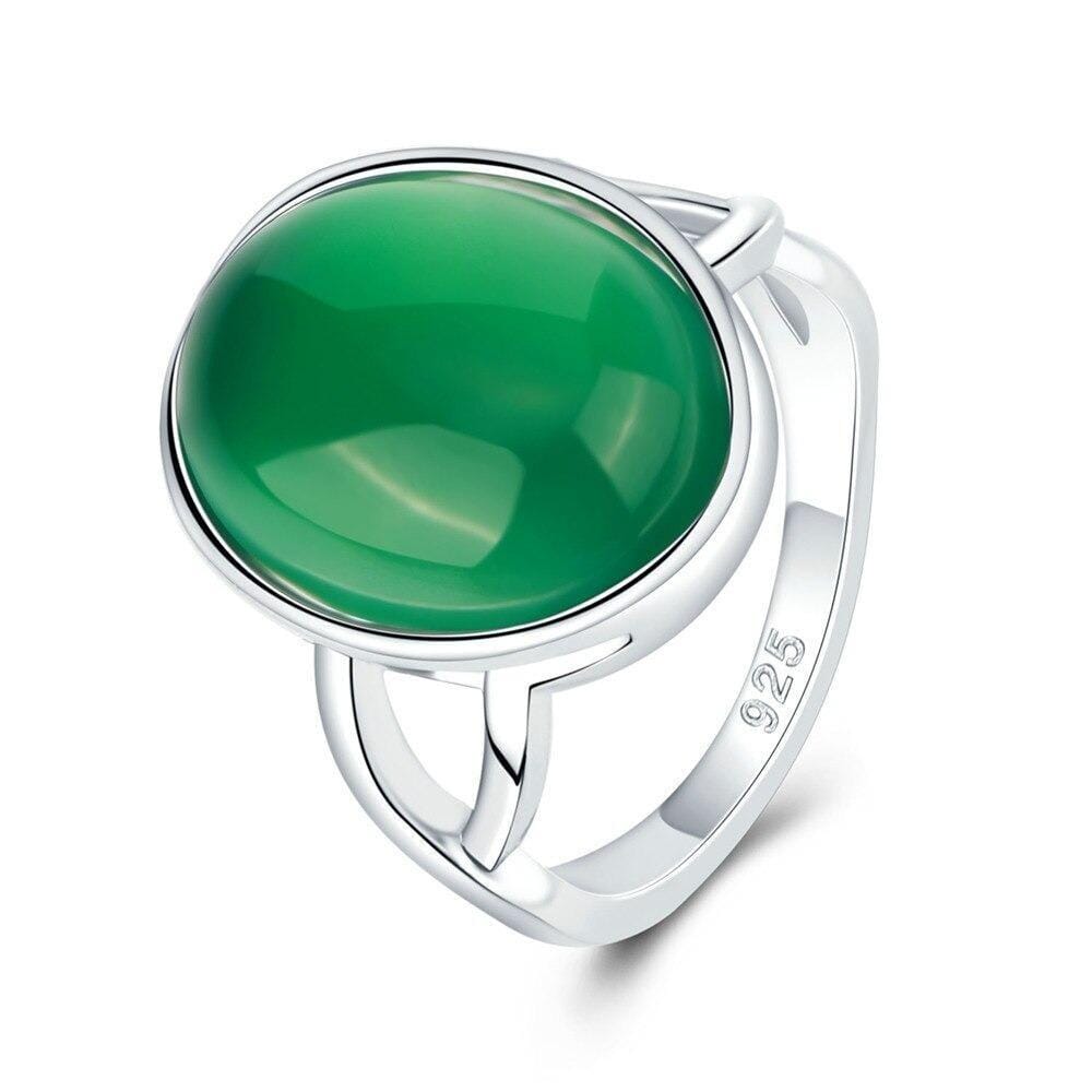 Malay Jade Stone Oval Vintage Retro Silver RingRing9