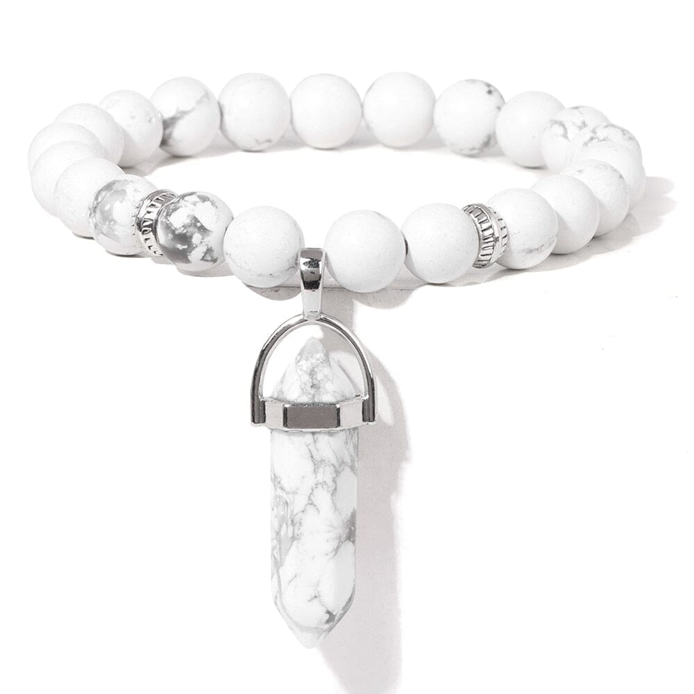 Natural Tiger Eye Stone Bracelet Hexagonal Column Pendant Bracelet Men Agates Crystal Charm Bracelets Women Reiki Yoga JewelryBraceletWhite Howlite17CM