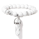 Natural Tiger Eye Stone Bracelet Hexagonal Column Pendant Bracelet Men Agates Crystal Charm Bracelets Women Reiki Yoga JewelryBraceletWhite Howlite17CM