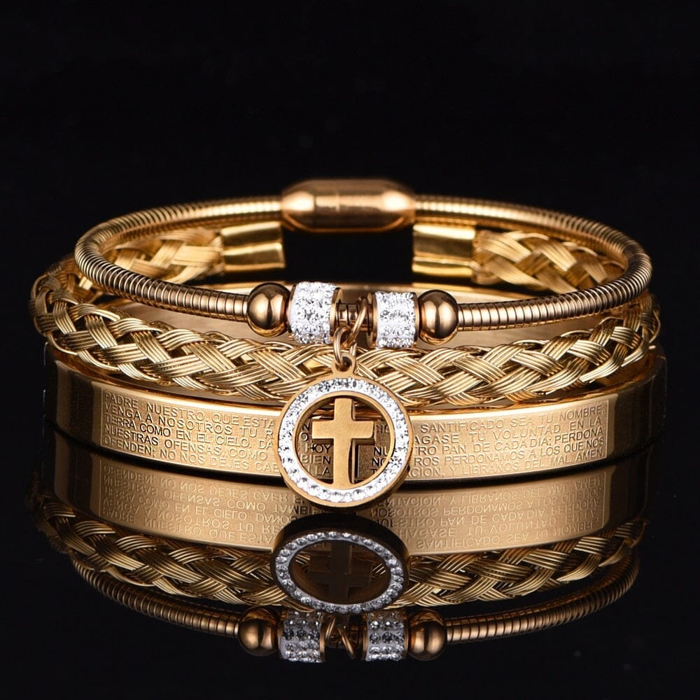 3pcs Set Stainless Steel WWJD BraceletBraceletGold Set A