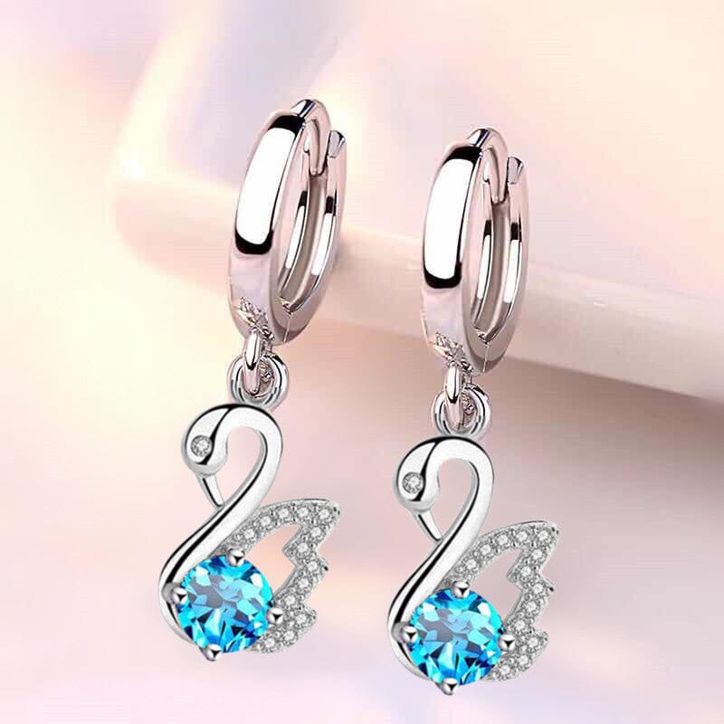Blue, White & Pink Fire Opal Swan EarringsEarrings