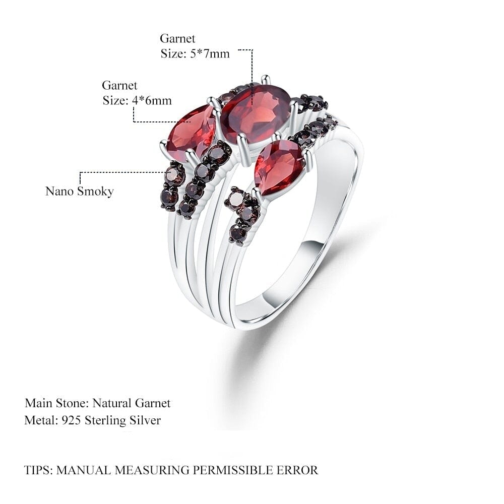 Three Stone Red Garnet Ring - 925 Sterling SilverRing
