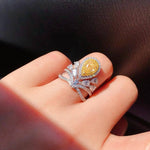 Elegant Citrine Zircon Crown Ring - 925 Sterling SilverRing