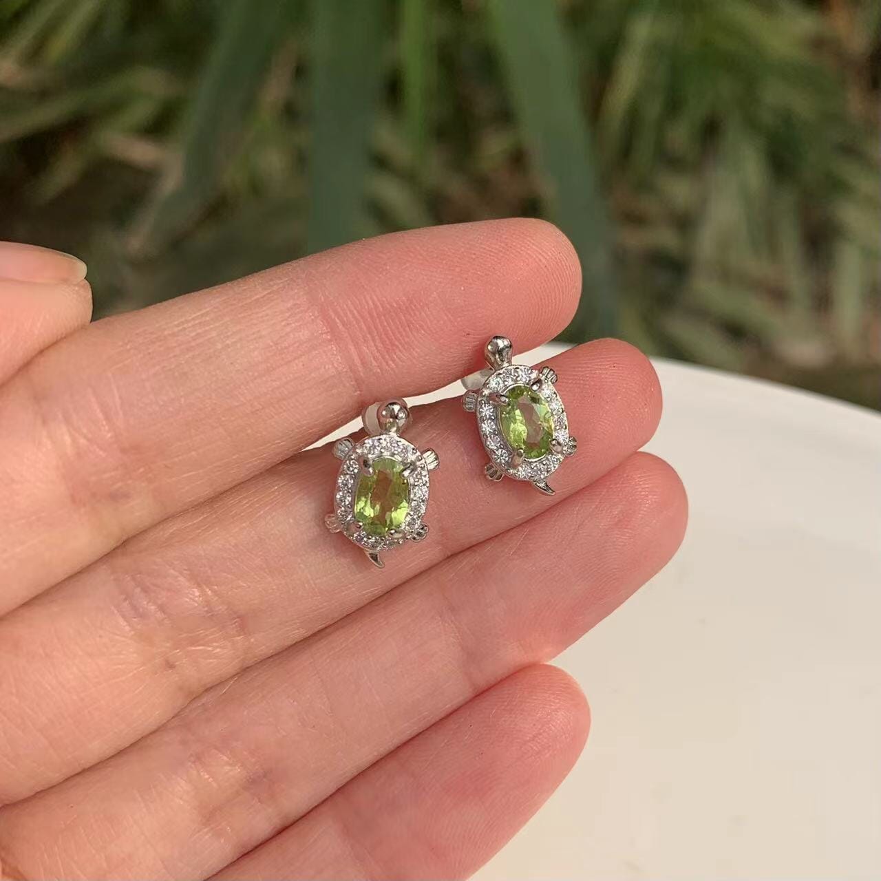 100% Genuine Natural Peridot Turtle Stud Earrings - 925 Sterling SilverEarrings