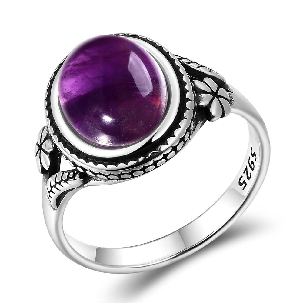 Natural Amethyst Oval Ring - 925 Sterling SilverRing9