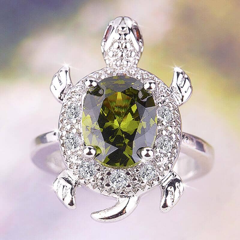 Lovely Cute Turtle Peridot RingRing