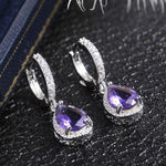 Water Drop Shaped Amethyst Earrings - 925 Sterling SilverEarrings