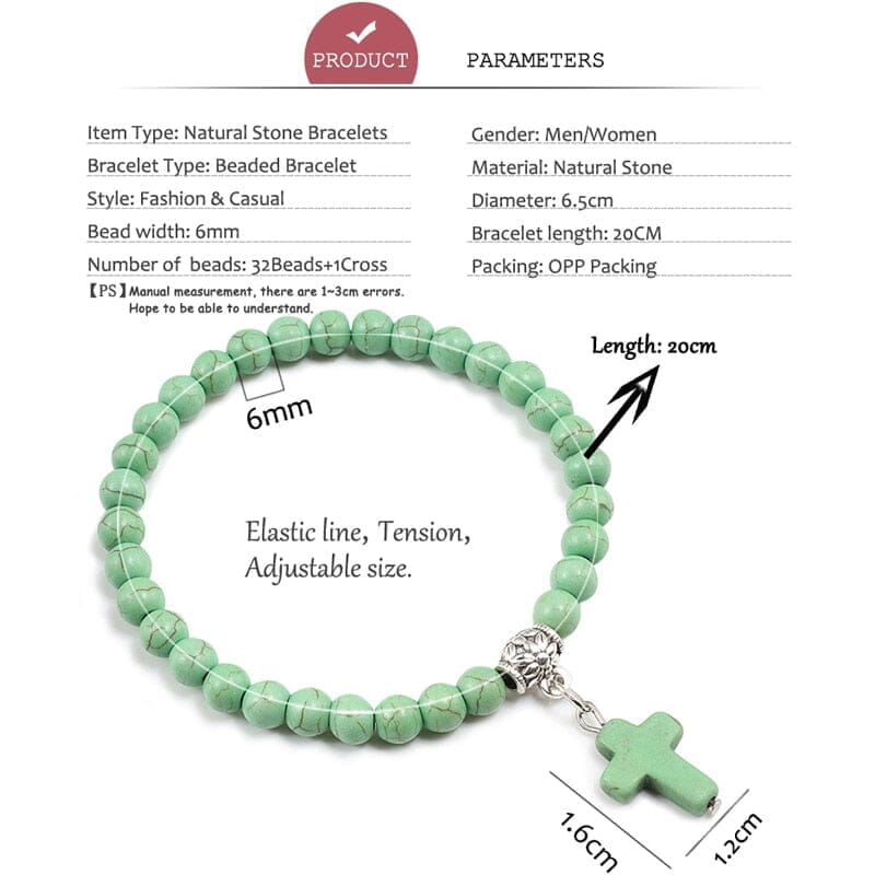 WWJD Vintage Cross Natural Stone 6mm Beads BraceletBracelet