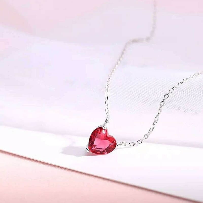 Little Heart Shape Ruby Necklace - 925 Sterling SilverNecklace