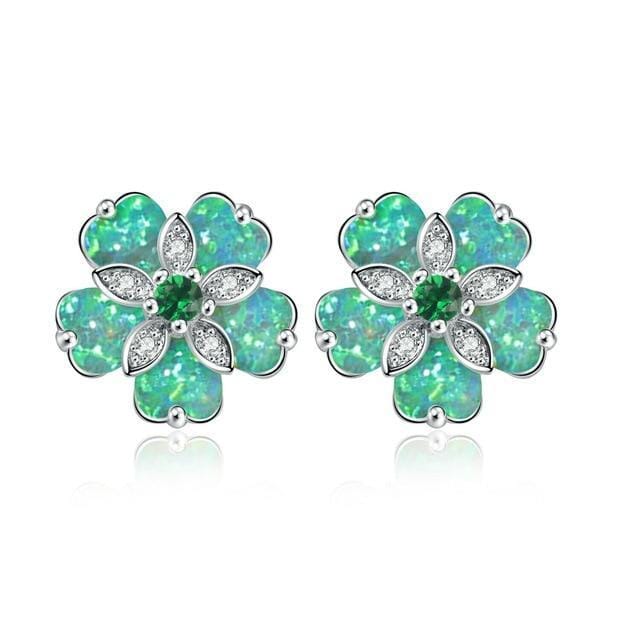 Cherry Blossom Opal Stud EarringsEarringsGreen Fire Opal/ Emerald