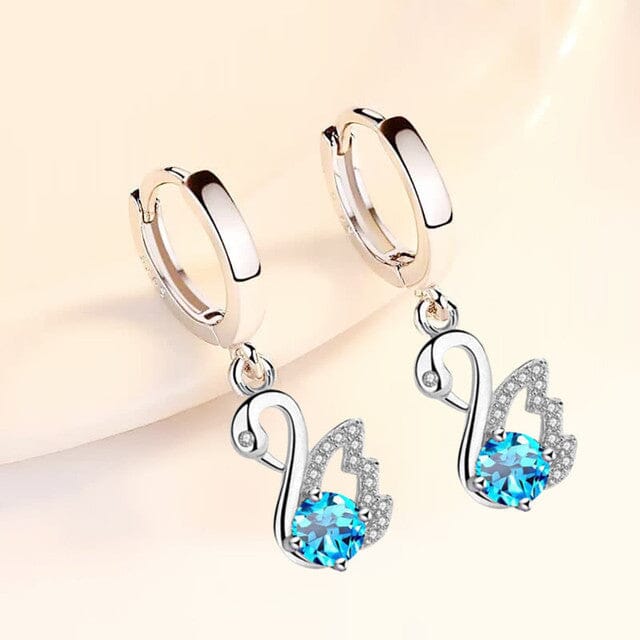 Blue, White & Pink Fire Opal Swan EarringsEarringsBlue