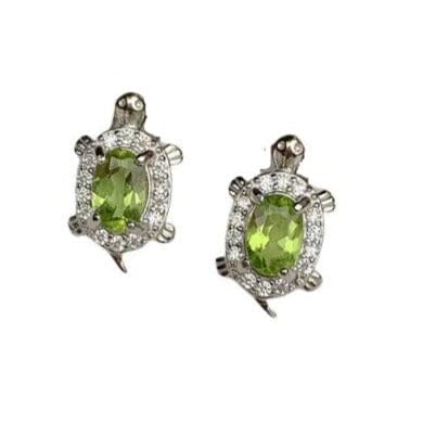 100% Genuine Natural Peridot Turtle Stud Earrings - 925 Sterling SilverEarrings