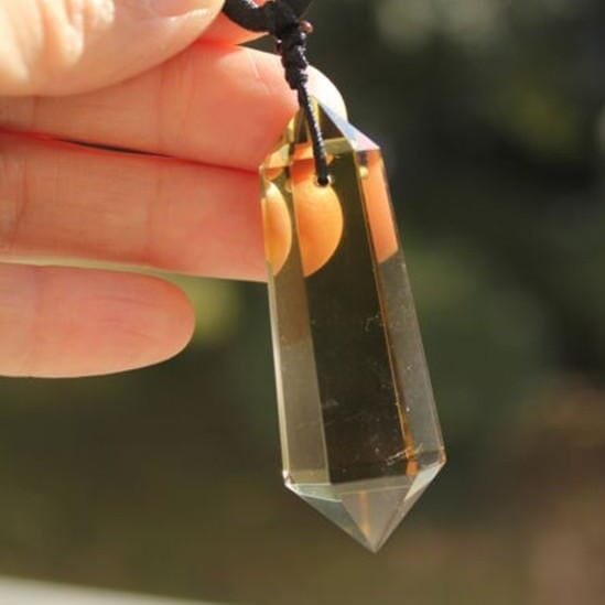 Citrine Quartz Crystal 6 sided Point PendantNecklace