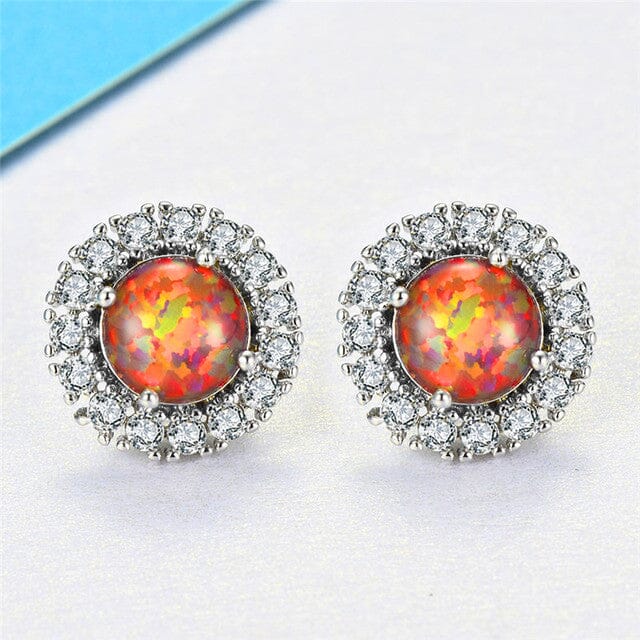 Green Fire Opal Cubic Zirconia Silver EarringsEarringsOrange Opal