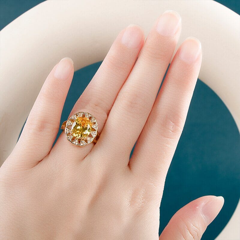 Luxury Oval Citrine Gemstone Ring - 925 Sterling SilverRing