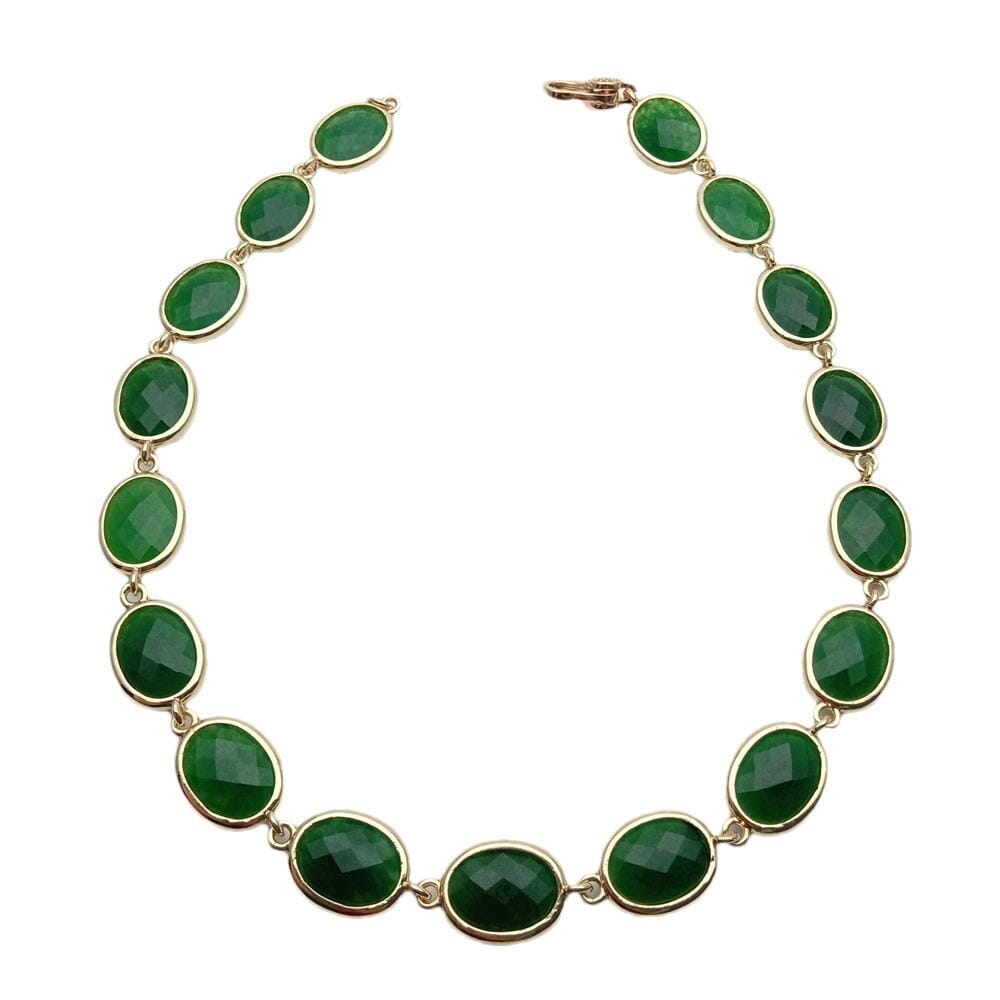 Green Jade Choker Necklace Oval ShapeNecklace