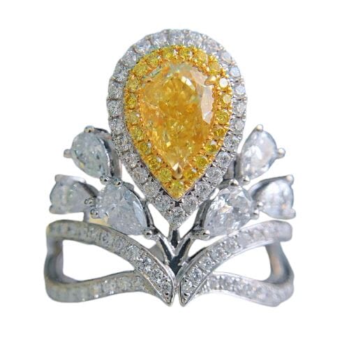 Elegant Citrine Zircon Crown Ring - 925 Sterling SilverRing