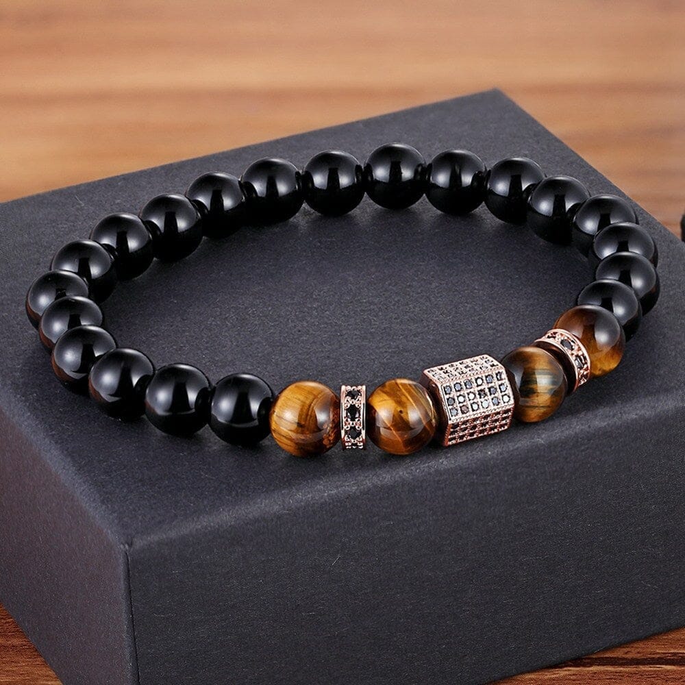 Matte Onyx Stone and Tiger Eye BraceletBraceletRose gold with Box