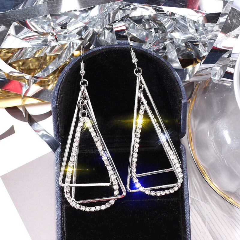 4 Tone Luxury Crystal Stone Triangle Dangle EarringEarrings