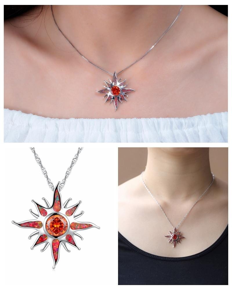 Starburst Orange Fire Opal Garnet Pendant NecklacePendant