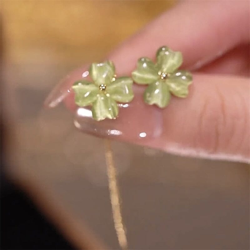 Exquisite Jade Clover Long Tassel Earrings - 925 Sterling SilverEarrings1