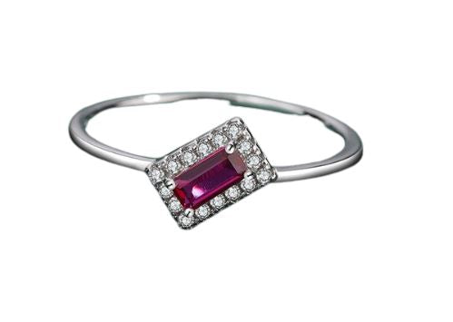 Ruby Pink Baguette Silver RingRing