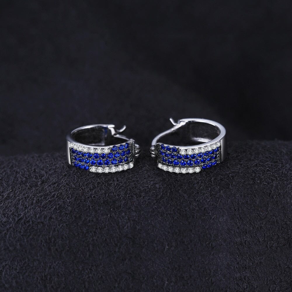 Fashion Created Blue Sapphire Stud Earrings - 925 Sterling SilverEarrings