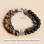 Natural Tiger Eye Stone Beaded Stainless Steel BraceletBraceletTiger Eye Stone