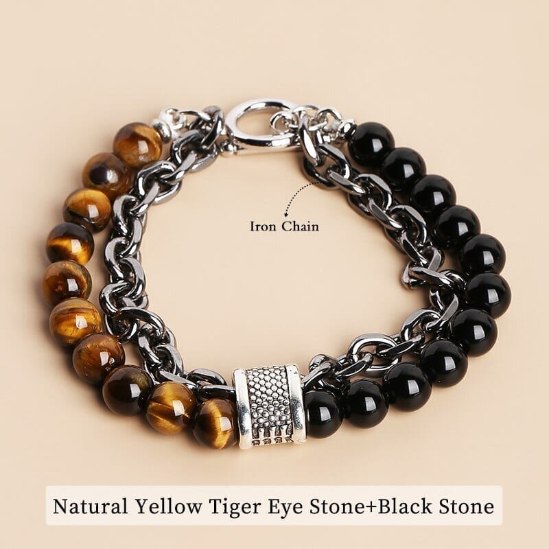 Natural Tiger Eye Stone Beaded Stainless Steel BraceletBraceletTiger Eye Stone
