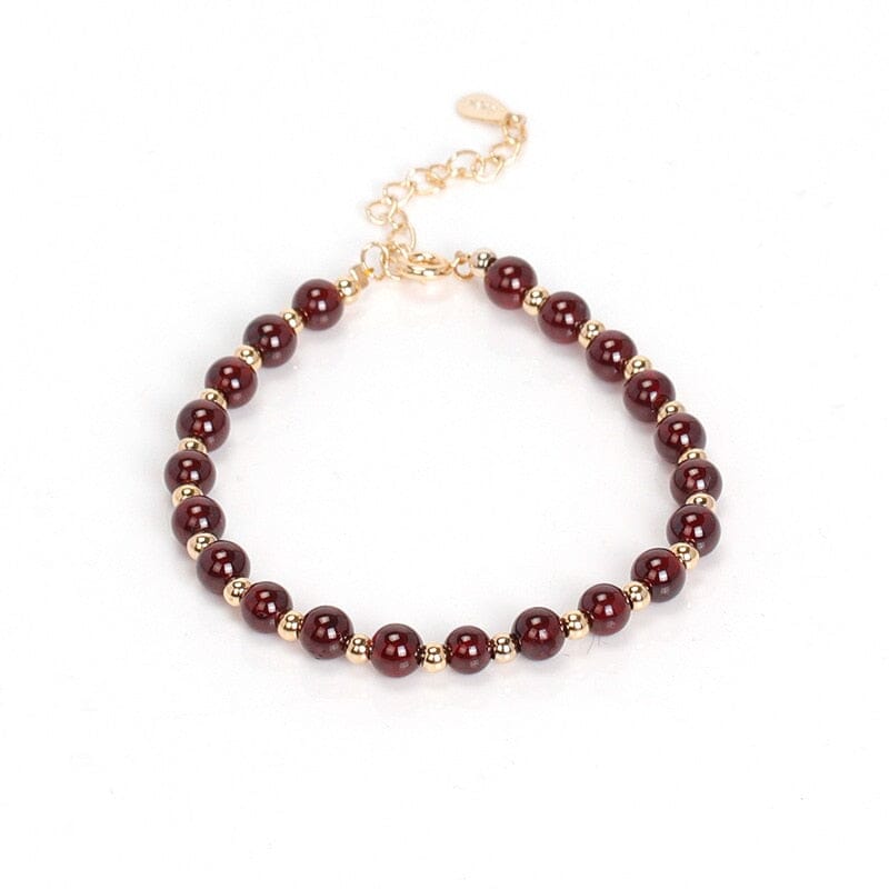 Small Garnet Bead Bracelet - 925 Sterling SilverBracelet