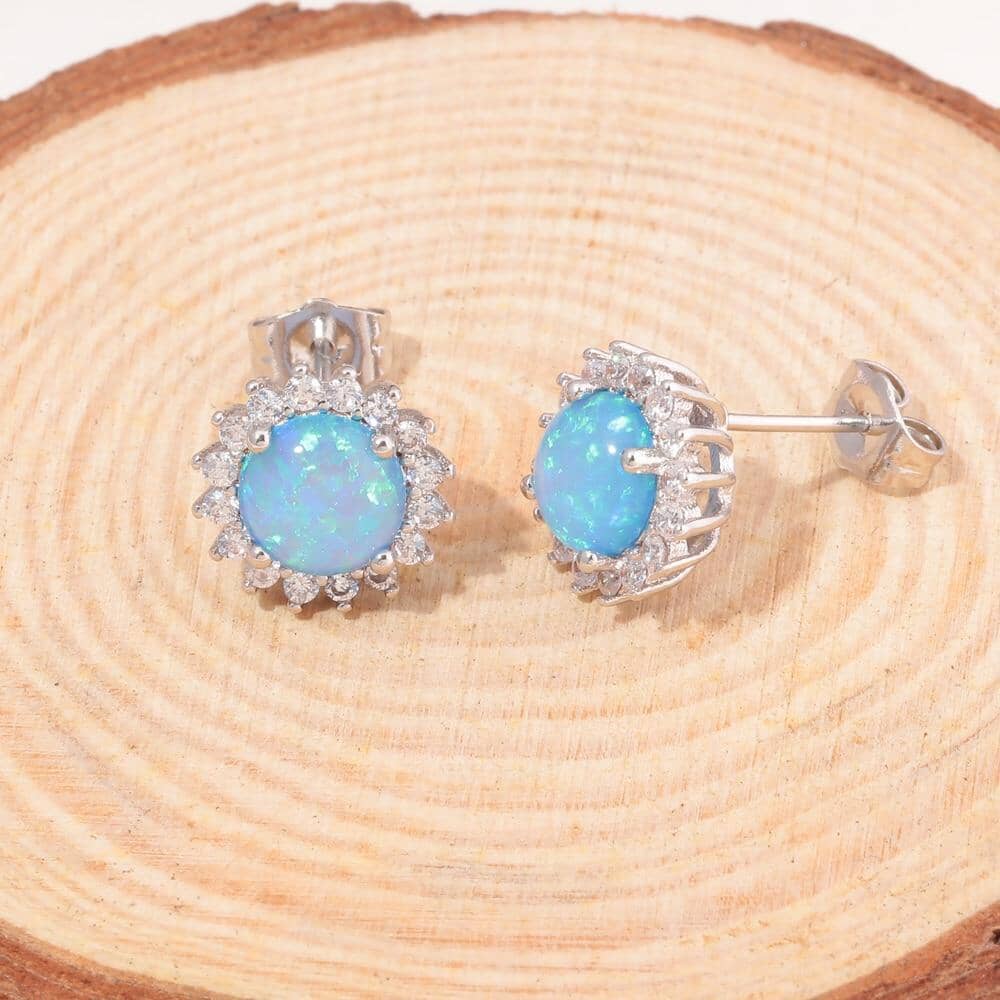 Blue Fire Opal Zircon Silver Stud EarringsEarrings