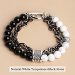 Natural Tiger Eye Stone Beaded Stainless Steel BraceletBraceletWhite Turquoises