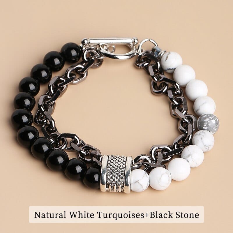 Natural Tiger Eye Stone Beaded Stainless Steel BraceletBraceletWhite Turquoises