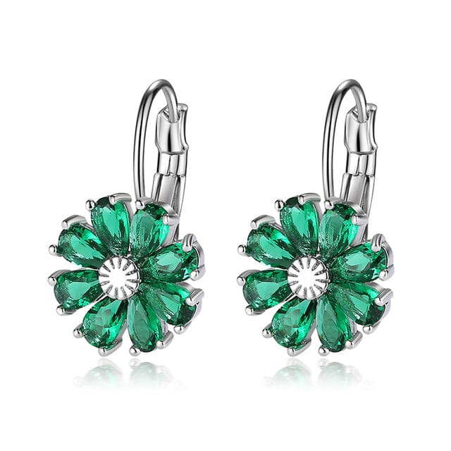 Cubic Zirconia Flower EarringsEarringsGreen