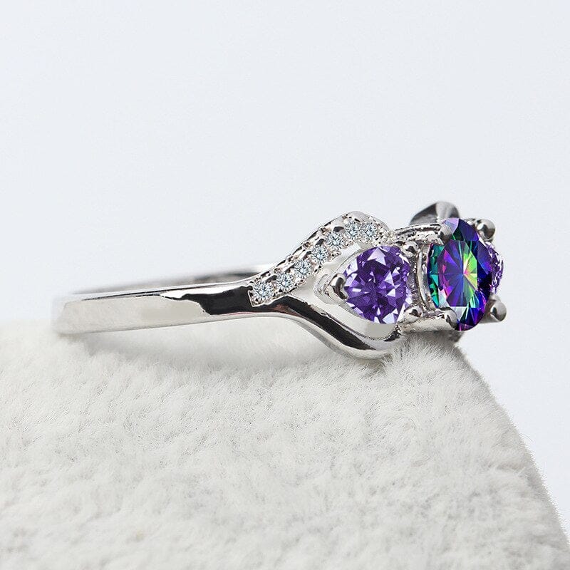 Heart-shaped Amethyst and Colorful Topaz Ring - 925 Sterling SilverRing