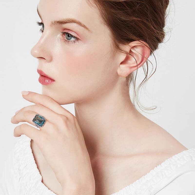 Unique Vintage Aquamarine Ring - 925 Sterling SilverRing