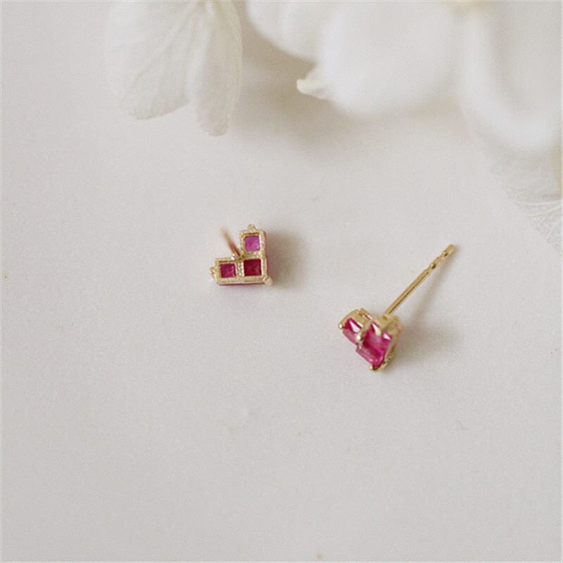 Light Luxury French Heart Ruby Stud Earrings - 925 Sterling SilverEarrings