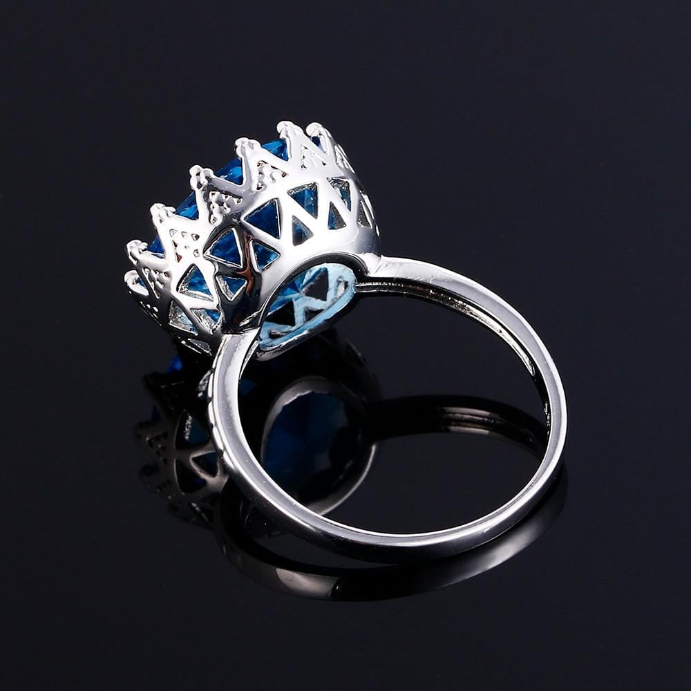 Blue Sapphire Crown Ring - 925 Sterling SilverRing