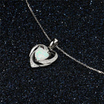 Heart White Fire Opal Silver NecklaceNecklace