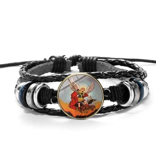 WWJD Archangel St.Michael Leather BraceletBraceletStyle 11