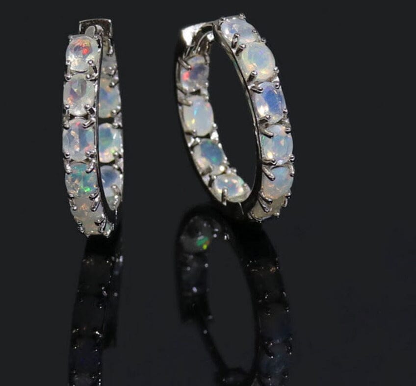 Numerous White Fire Opal Oval Earrings -Earrings