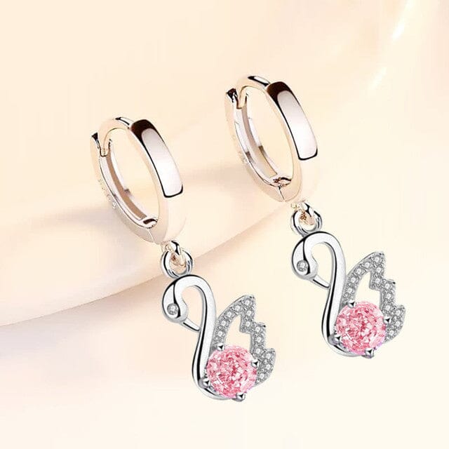 Blue, White & Pink Fire Opal Swan EarringsEarringsPink