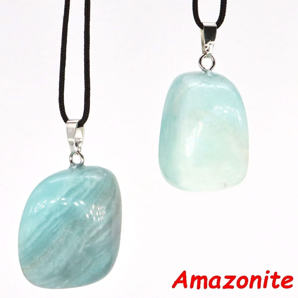 Aventurine and Other Stones Natural Crystal Irregular Tumbled Stone Reiki Rope NecklaceNecklaceAmazonite
