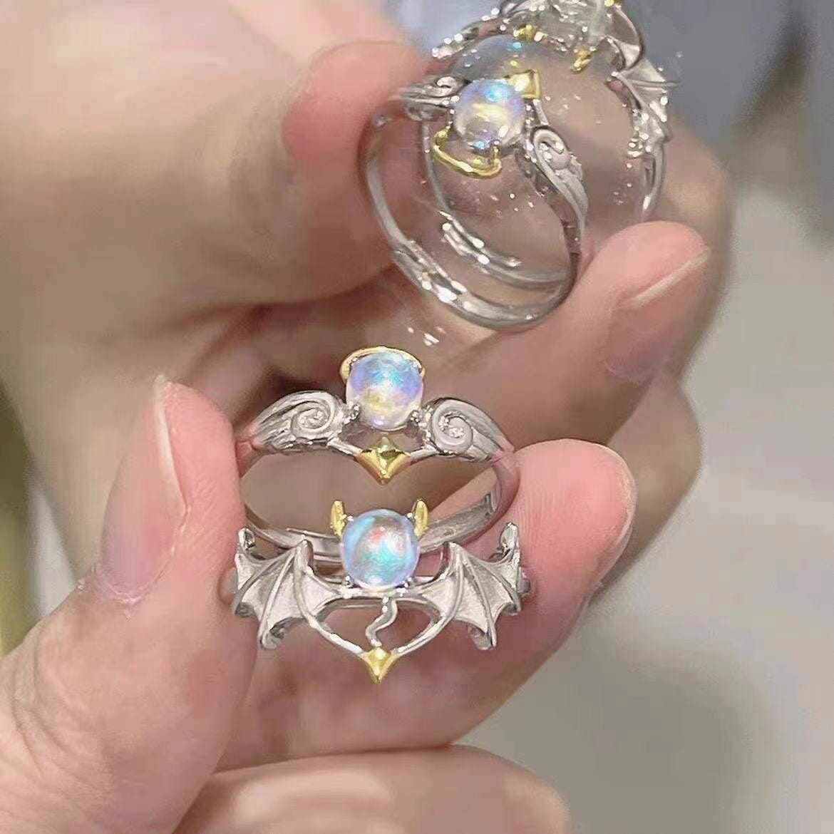 Angel and Bat Moonstone Adjustable RingRing