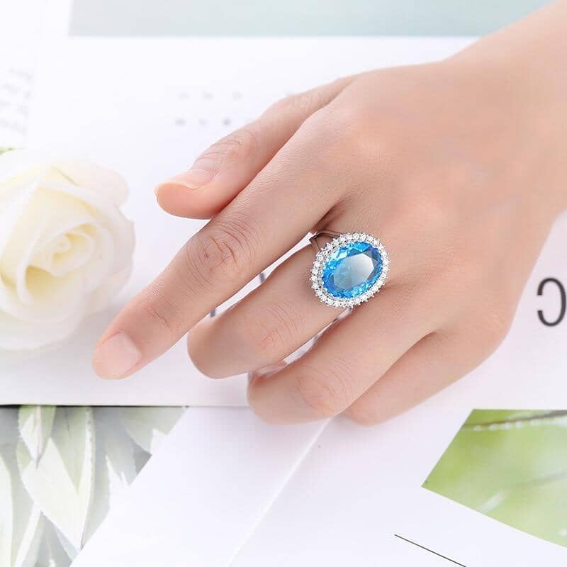 Trendy Oval Gemstones Ring - 925 Sterling SilverRing