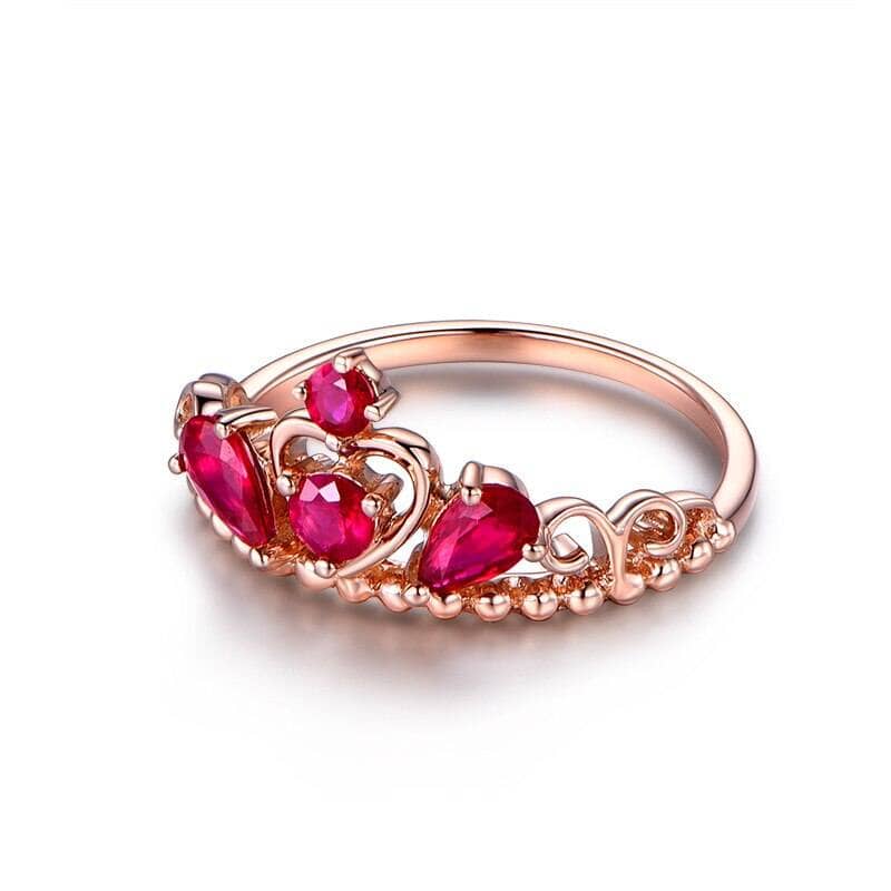 Classic Queen Crown Ruby Ring - 925 Sterling SilverRing