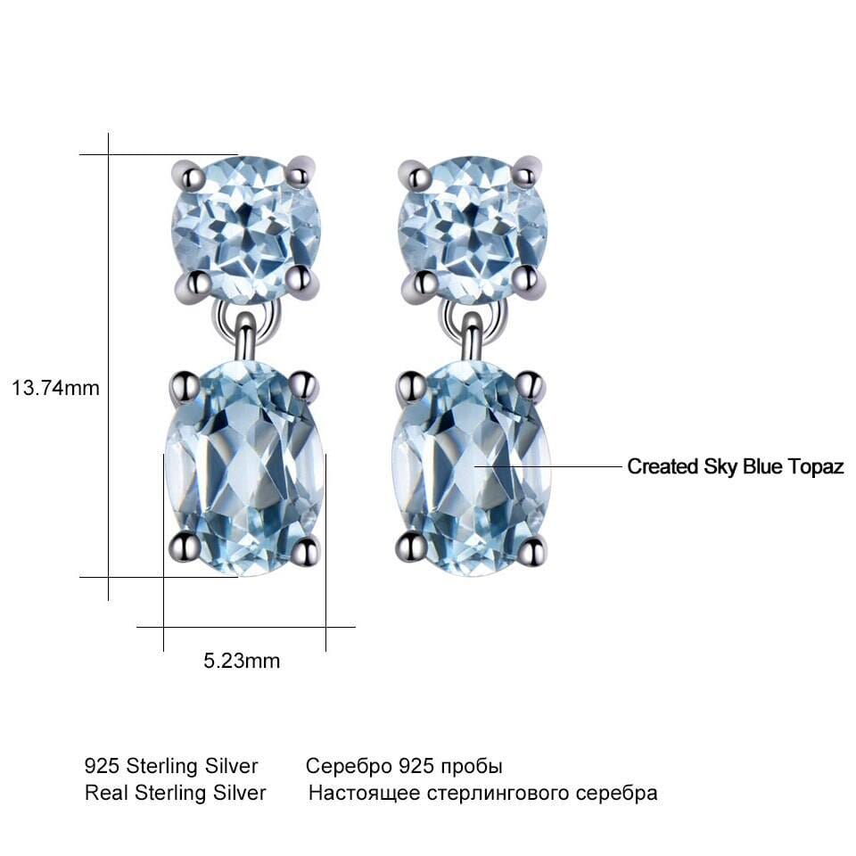 Double Created Nano Sky Blue Topaz Gemstone Earrings - 925 Sterling SilverEarrings